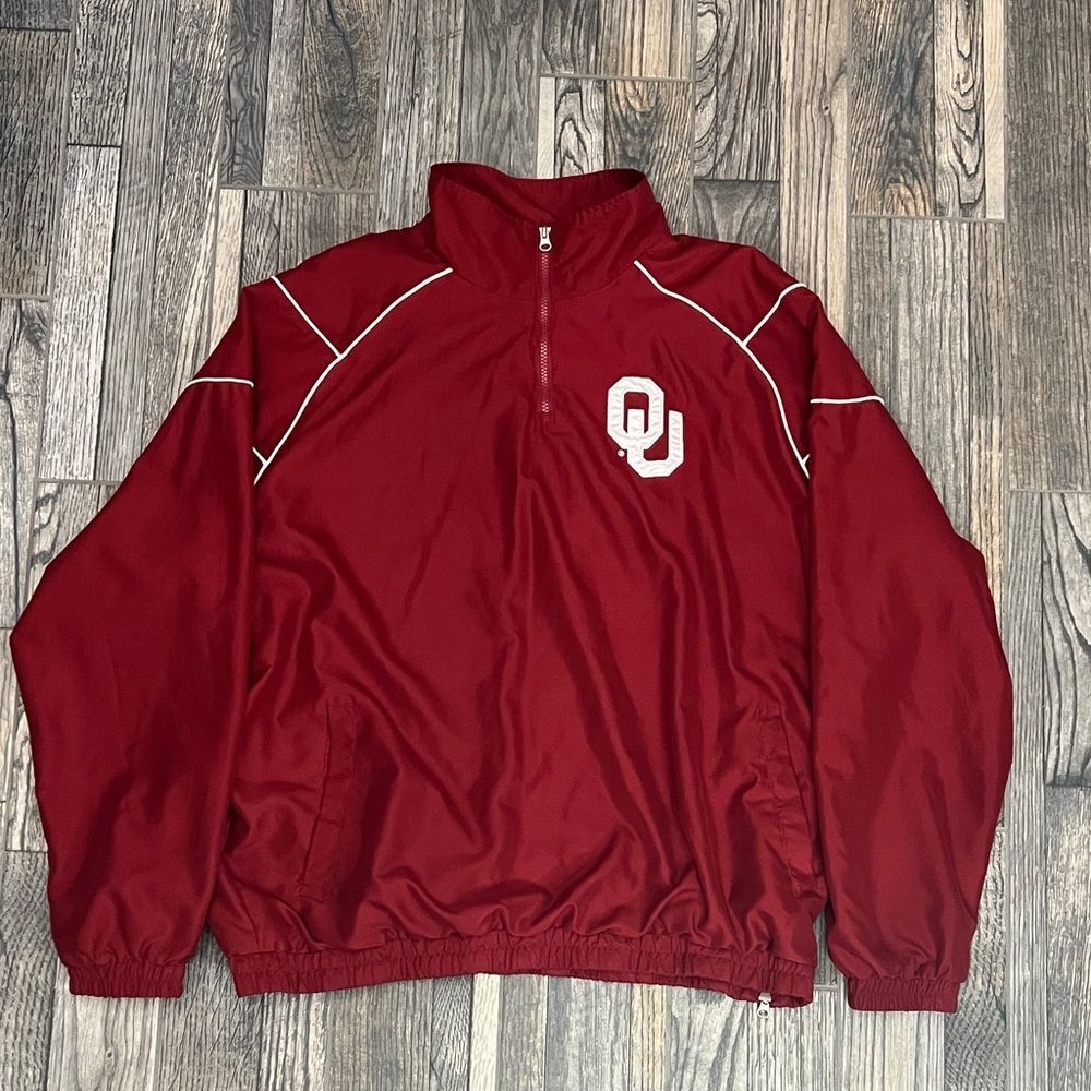 🏀🏈 Vintage OKLAHOMA SOONERS College 1/4 Zip Fleece Lined Windbreaker Jacket 2X